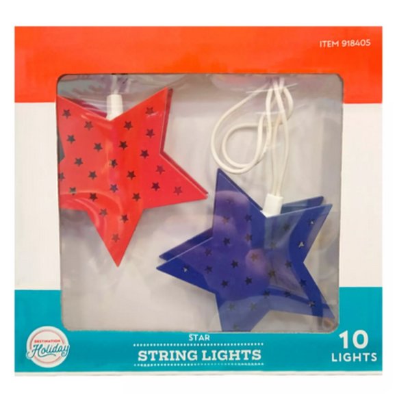 Indoor Outdoor Patriotic Star String Lights 10pc - Picture 1 of 2